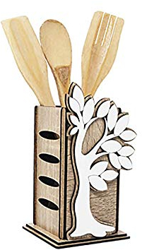 Porta mestoli noah-design linea Barbablù. In legno con applicazione personalizzabile e tris utensili inclusi. Misure cm. 17 h