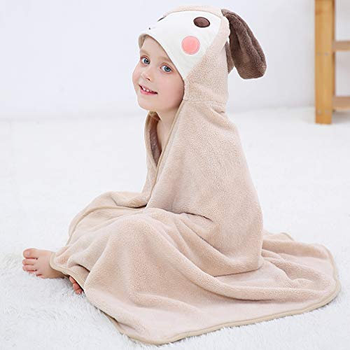 MINGPINHUIUS Kapuzenhandtuch für Kinder, süßes Tier-Design, Strand- oder Schwimmhandtuch, ultraweich und extra groß, Premium-Badetuch mit Kapuze für Mädchen und Jungen, 70 x 120 cm (Welpen)