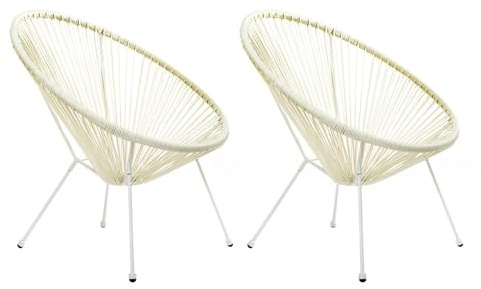 LOLAhome Pack 2 Sillones de jardín Acapulco Blanco Roto| Cuerdas de Rattan PE y Acero | 72x77x84 cm | con Topes de Goma, Resistente hasta 120kg | para Interior y Exterior, Jardín, Terraza | Acapulco