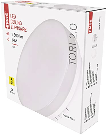 EMOS LED-Deckenleuchte TORI, wasserdichte 15 W Badlampe für Außen und Innen, 1500 lm runde Flurlampe/Badezimmerlampe, neutralweiß 4000K, Deckenlampe für Flur, Bad, Küche, Ø22cm