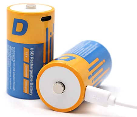 SZEMPTY Batterie ricaricabili al litio D, 1,5 V USB agli ioni di litio, 12000 mWh con cavo di ricarica di tipo C, ricarica rapida in 4 ore, confezione da 2