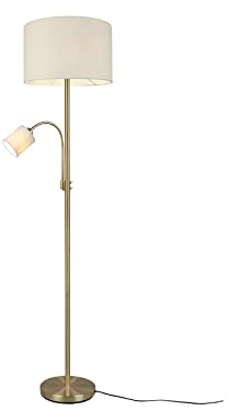 meineWunschleuchte Stehleuchte Messing mit Leselampe & Stoffschirmen in Cremeweiß, Höhe 170cm