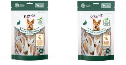 Dokas Dog Kaninchenohren mit Fell getrocknet für Hunde - Doppelpack - 2 x 100g