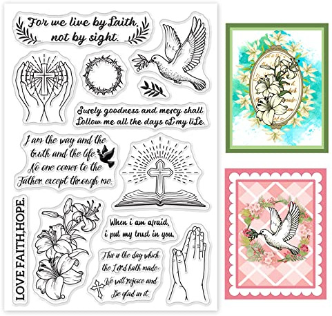 GLOBLELAND Christentum Clear Stamps für DIY Scrapbooking Dekor Glaube Religion Tauben Kreuze Lilien Transparente Silikonstempel für die Herstellung von Karten Fotoalbum Dekoration