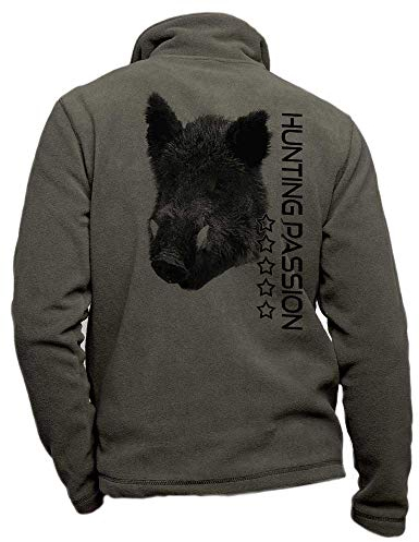 Personalisierte Khaki-Fleecejacke mit Wildschwein und Jagdleidenschaft - Jagdbekleidung in Größe S