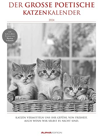 Der große poetische Katzenkalender 2024 - Bildkalender A3 (29,7x42 cm) - mit schönen Zitaten - schwarz-weiß - Tierkalender - Wandplaner - Wandkalender