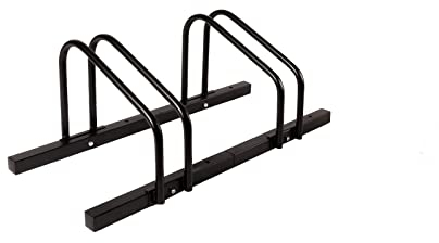 KARAT Soporte de bicicleta para 2 bicicletas con anchos de neumáticos de hasta 55 mm, montaje en suelo o montaje en pared, soporte para ruedas, soporte de suelo, (negro, 2 bicicletas)
