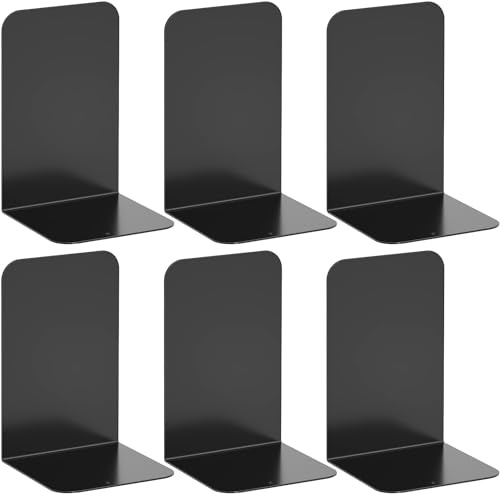 3 Paare Buchstützen, Book Holder für Schule, Zuhause, Büro, Buchstützen Metall Buchständer Bookends rutschfeste Bibliothek Bücherhalter Schwarz