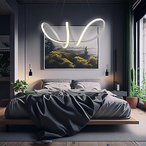 Arcadia Lampadario Led a Sospensione Soffitto Design Moderno Luce Calda Fredda Dimmerabile Plafoniera Con Telecomando e App Cellulare Lampada Soggiorno Cucina Camera 3400LM 56W 60Cm (Bianco)