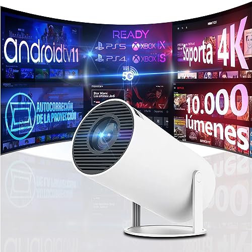 Proyector 4K, Unicview HY-300, Free Style 180 Grados, Proyector Cine en casa con Android 11, 10.000 Lúmenes, 250 ANSI, Auto Keystone, Keystone 4D, Zoom Digital, WiFi 5G