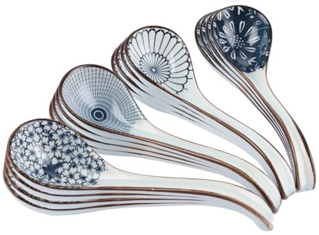 WOPPLXY 16 PCS Chinese Soup Spoons - 6.5 Inch Ceramic Ramen Spoons - Long Handle Porcelain Asin Soup Spoons for Rice, Pho, Ramen, Dumplings
