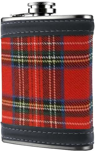 Flasque de 177 ml pour homme - Bordure en cuir synthétique - Coffret cadeau pour le Nouvel An, Noël, le camping ou l'extérieur - Acier inoxydable étanche - Rouge à carreaux