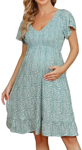 NUSGEAR Robe d'été à Manches Courtes pour Femme - Robe d'allaitement décontractée - Imprimé - Robe de Grossesse Robes de maternité pour Femme Manches Courtes Floral Robes de Grossesse Maternité