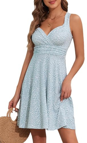 YUTILA Sommerkleid Damen V-Ausschnitt Ärmelloses Strandkleid | Leicht und Luftig, Viskose, Weiches, Elastisches Material, Midi, Blumenmuster & Einfarbig, Knitterarm & Reisefreundlich