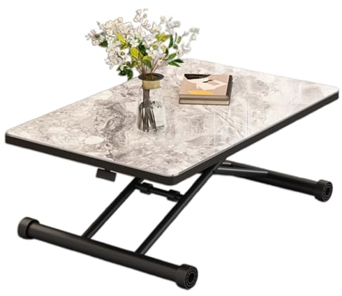 Generisch Höhenverstellbarer Couchtisch mit Hubplatte, verwandelt sich in Esstisch, Klapptisch mit Holztischplatte und stabilen Metallbeinen, multifunktionales Möbelstück