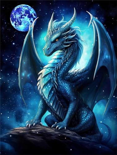 AMBATTERY Knüpfen Set Erwachsene Fantasy Sternenhimmel Drache Knüpfhaken-Teppich-Set DIY-Knüpfhaken Teppichherstellungs-Set Für Erwachsene Kreuzstich-Set Heimdekoration 20x15in