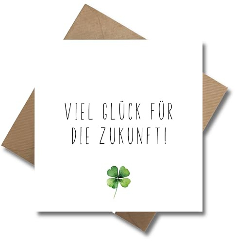WBdesignz Abschiedskarte mit Umschlag - Viel Glück für die Zukunft! - Kleblatt Ruhestand Karte Rente Jobwechsel Abschied Geschenkkarte (125 x 125 mm)