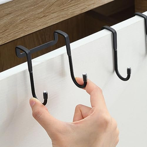 CHEFZOCO Gancho para puerta de armario de diseño doble, Perchero para puerta de armario, Colgador doble para puerta, Ganchos dobles para puerta de armario, Gancho Puerta, Acero inoxidable, Negro