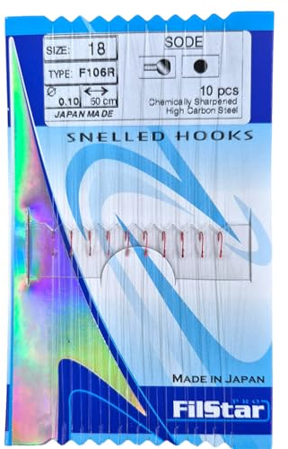 PRO FILSTAR Rotes Angelhaken Set mit Vorfach 10 STK, N18, Mono Angelschnur | 50cm,DIA 0,10mm - Schleien & Weißfische Gebundene Haken - Fishing Hook - Vorfachschnur - Monofiler Vorfächer - Sport Set