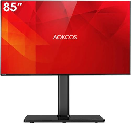 Universeller schwenkbarer TV-Ständer für 109 bis 85 Zoll Fernseher, 8-stufig höhenverstellbar mit Neigung, robuster Sockel aus gehärtetem Glas, hält bis zu 50 kg, max. VESA 400 x 600 mm, Schwarz