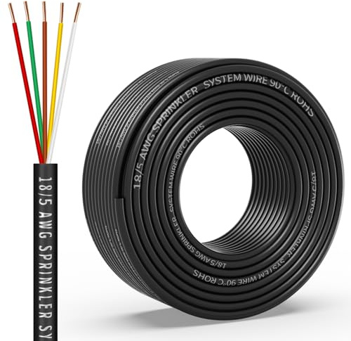 Câble d'arrosage solide 18/5 de 30,5 m, calibre 18, câble d'arrosage en PVC pour vannes d'irrigation souterraines, système de contrôle central sur terrain