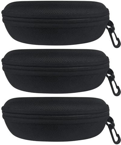 Maxentico Etui Lunettes(3Pcs), Soleil Lunettes Rigide, Boite a Lunette, Portable Natation Étui pour Randonnée, Portable avec Fermeture Éclair et Clip en Eva Durable, pour Enfant, Noir