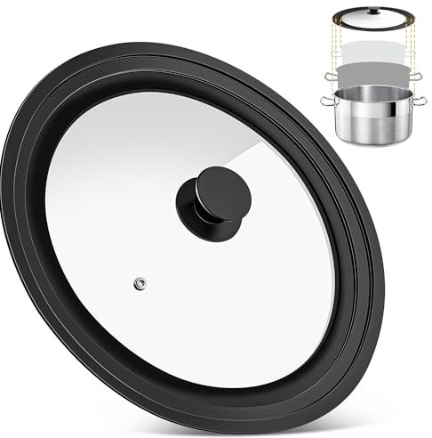 Tapa Sartén Universal 28 cm, 30 y 32 cm - Cacerola Con Borde de Silicona Graduado - Cristal Para Ollas Resistente al Calor