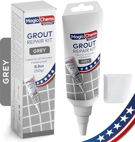 Tile Grout Repair, Grey 8.8 oz/250gr. Fast Drying Grout Repair Kit, Grout Filler Tube Repair Kit, Tile Grout Paint, Grout Sealer Restore and Renew Bathroom Floor, Tile Gaps, Joints, Lines