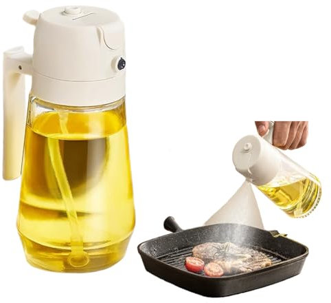 CetthooFazay 2 in 1 Ölsprüher für speiseöl, 470ml Öl Sprühflasche lebensmittelecht, Hochwertiger Öl Zerstäuber, Ölspray zum Kochen, Ölsprüher für Heißluftfritteuse, Grillen, Backen, Salat (Weiß)