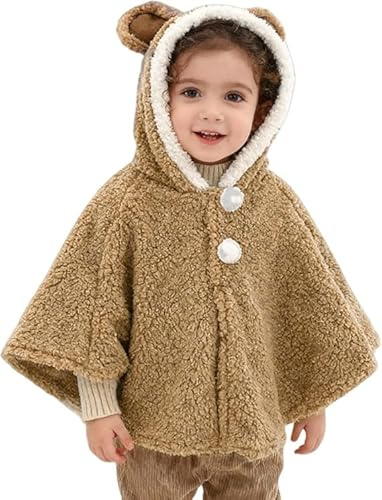 XGOPTS Enfants Cape à Capuche Chaude Mignon Pélerine à Capuchon Épais Hiver Automne Châle en Laine Coupe-Vent Manteau Tout-Petits Douce Poncho en Plein Air pour Bébés Filles Garçons 0-3 Ans