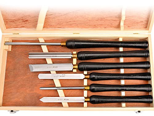 Juego de 6 cinceles para torno de madera, herramientas de torneado de madera HSS, juego de cinceles de madera para carpintería con estuche de madera, juego de gubias de acero de alta velocidad para
