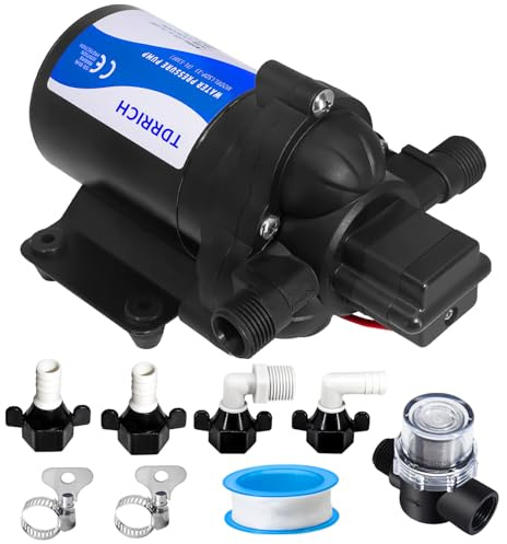 TDRRICH Water Pressure Diaphragm Pump 12V DC for Caravan,RV Fresh Water Transfer Garden Hose Pump for Lawn,4GPM 45PSI Industrial Wash Down Pump 3.1 Bar for Boat Fountain Bathroom Spray House