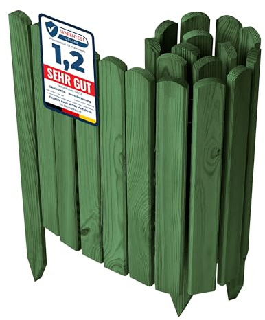 Garronda Beeteinfassung Holz Rasenkante Höhe: 40 cm Dunkelgrün GD-0148 | Imprägniert und flexibel formbar, als Rollzaun, Holzzaun, Palisade und Gartenzaun für Rabatten, Wege und Bereiche im Garten