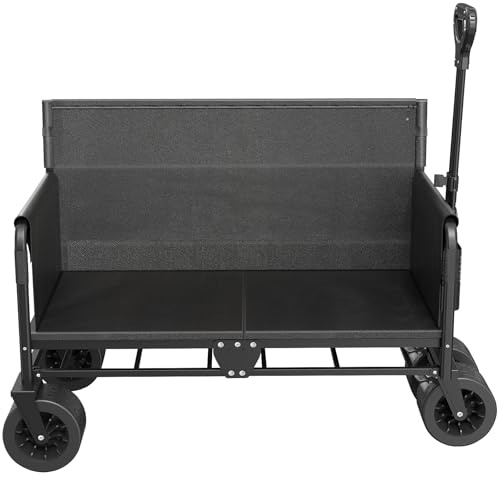 Healfith Carro plegable de 100 l, carrito de jardín, carrito de transporte, carrito de playa, ruedas todoterreno con asa ajustable para compras, camping, jardín, playa (negro) (200 L)