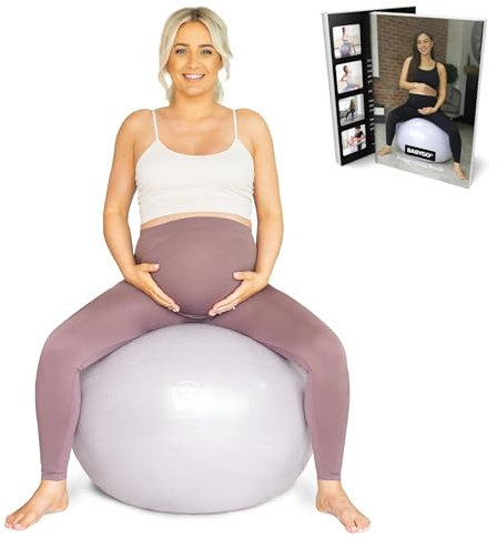 BABYGO Geburtsball – Schwangerschafts-Yoga, Arbeit & Gymnastikball & Buch Set Trimester-Ziel, Mutterschaftsphysio, Geburt & Genesungsplan inklusive Anti-Burst-umweltfreundliches (Pearl, 65cm)
