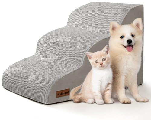 Aodisman 3-Step Dog Ramp and Stairs for Sofa and Chair - Non-Slip Sturdy Pet Steps for Small Dogs and Cats,15.7 H,Light Grey