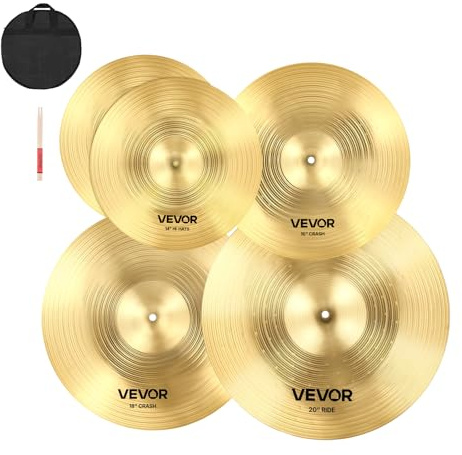 VEVOR Cymbal Pack, 5 Pieces Cymbals for Drum Set, Alloy Cymbals Drum Set Includes 14-inch Hi-Hats, 16-inch Crash, 18-inch Crash, 20-inch Ride, Drumsticks & Cymbal Bag, Alloy Cymbal Pack for Drummer