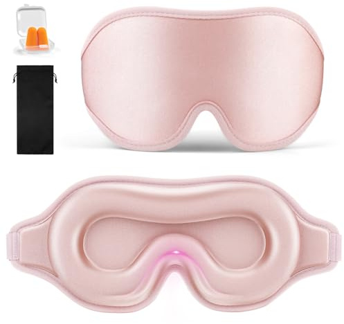 Arvoni Schlafmaske für Seitenschläfer, 3D Schlafmaske für Herren Frauen, Schlafbrille mit Verstellbares Gummiband für Reisen, Nickerchen, Lichtblockierend und Atmungsaktiv, mit 1 Paar Ohrstöpseln,Rosa