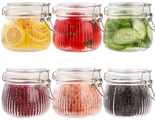FoiiLiio Pack de 6 Tarros de Cristal Herméticos 500ml,Frascos de Vidrio con Tapa de Clip,Tarros Cristal Conservas de Clip,para mermelada casera,Conservas,Cereales,Legumbres,Café