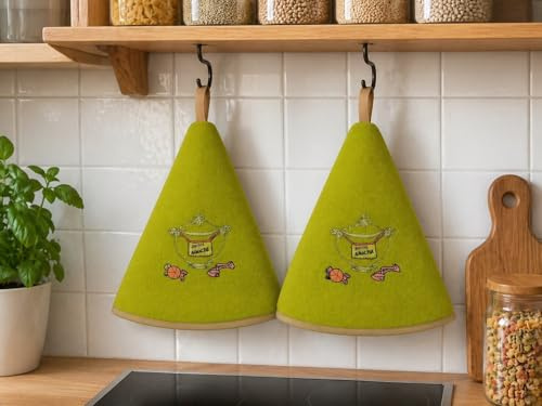 Corredocasa Set 2 Strofinacci Cucina Spugna 70cm, 100% Made in Italy - Canovacci da Cucina di Alta Qualità e Massima Asciugatura con comodo Appendino - Set di Stracci Rotondi (Verde Fiori)