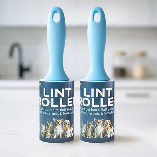 Homemate Lint Roller Pet Hair Remover, 90 Easy Peel Sheets per Roll, Fluff Remover for Clothes, Quickly Removes Animal Fur from Clothes, Furniture, Carpets & Cars (2 Handles + 2 Sticky Rolls)