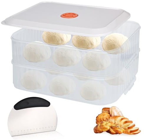 Trendecor 2 cajas de pizza con tapa, 31 x 23 x 9 cm, caja de masa para pizza con tarjeta de masa de acero inoxidable y registro de fecha para pizzas u otros tipos de masa. Manténgase fresco