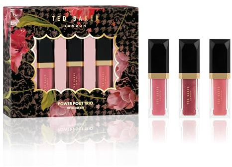 Ted Baker Power Pout Trio, 3 Lip Glosses, Delicate Peony, Sheer Rose & Glazed Pink, Playful Lip gloss Gift Set for Women - 3 x 4.34ml