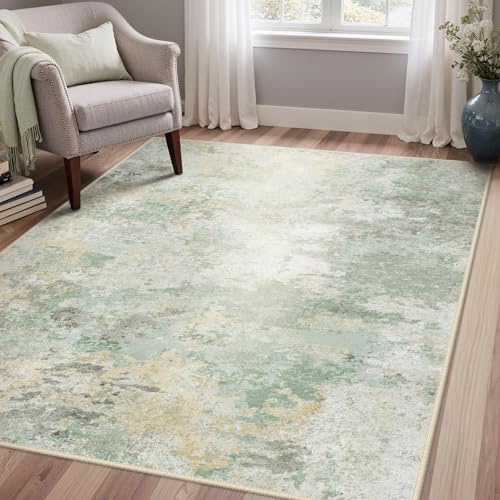 GENIMO Tappeto Moderno Astratto - 120x170 cm, Pelo Corto 4-5mm, Lavabile in Lavatrice, Antiscivolo, Per Camera Singola, Studio o Ingresso Ampio, Design Elegante-Verde