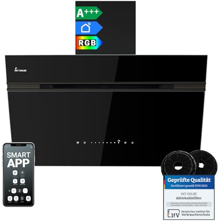 KKT KOLBE A+++ AURORA8005FB - Cappa aspirante da 80 cm, 782 cbm/h, senza testa, senza testa, in vetro, con funzione di ricarica automatica, Smart WiFi, SensorTouch, illuminazione a LED RGBW