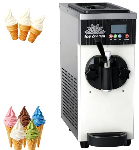 guoyjmm Macchina per Gelato per Uso Domestico, Macchina per Gelato Soft Commerciale Monogusto da 450 W, capacità di Produzione 4-5 kg/h, Pannello LCD, Pulizia Automatica White