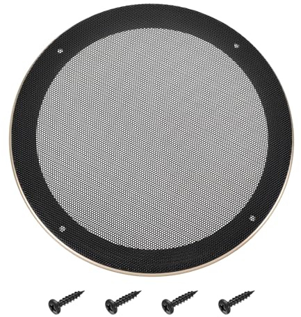QUARKZMAN Rejilla De Altavoz De 8 Cubierta De Malla Metalica Protector para Subwoofer con Marco De Plastico ABS Dorado para Accesorios De Audio para Automovil con 4 Tornillos Negro