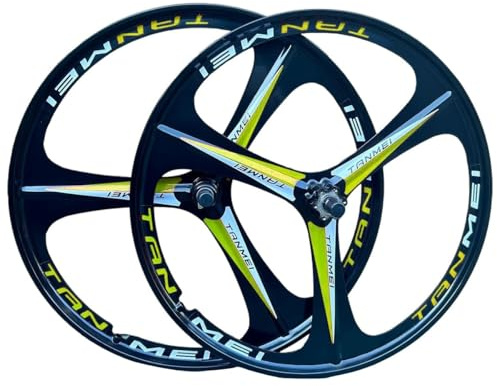 MTB Cykelhjulset 26/27,5/29 Tum Mag Magnesium Skivbroms Hjulset 3-ekrar Set Fälg Cykel Fram Bakhjul 100x135 Mm För 6-9 Växlar Rotary Freewheel(Black yellow,29inch)