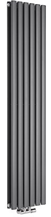 Milano Aruba Anthracite Vertical Middle Connection Double Oval Panel Radiator - 1600mm x 354mm