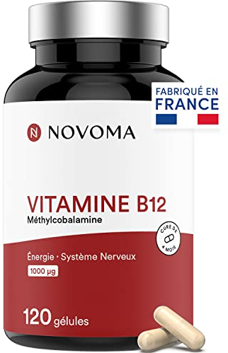 NOVOMA Vitamine B12 Vegan 1000 μg, Méthylcobalamine Pure, Absorption Maximale, Immunité & Anti-Fatigue, Cure de 4 mois, 120 Gélules, Fabriqué en France